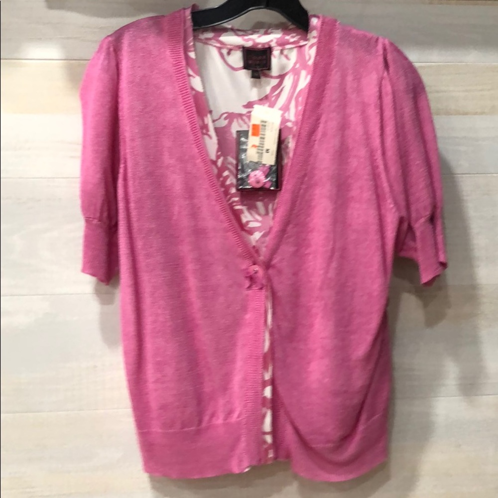 Women’s Colour Works Pink Floral 1 Button Cardigan